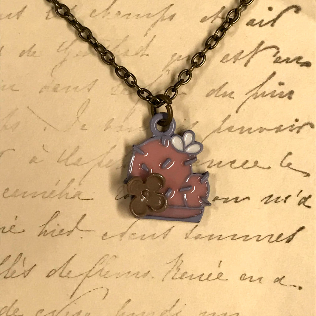 Pink and Purple Enamel Prickly Pear Cactus Charm Necklace