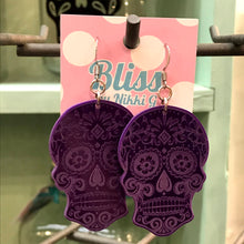 Load image into Gallery viewer, Etched Sugar Skull Acrylic Statement Earrings
