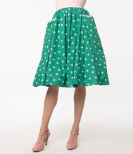 Load image into Gallery viewer, Susannah Green and Pink Hearts Swing Skirt