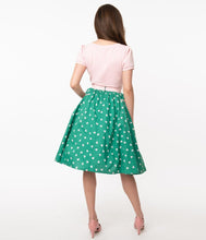 Load image into Gallery viewer, Susannah Green and Pink Hearts Swing Skirt