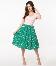 Load image into Gallery viewer, Susannah Green and Pink Hearts Swing Skirt