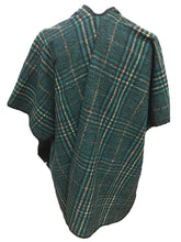 Load image into Gallery viewer, Green Plaid Print Oversized Poncho with Stitched Edges
