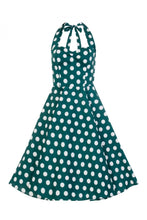Load image into Gallery viewer, Mariam Teal and White Polka Dot Halter Swing Dress