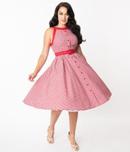 Load image into Gallery viewer, Red and White Gingham Maxine Swing Dress