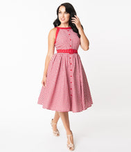 Load image into Gallery viewer, Red and White Gingham Maxine Swing Dress
