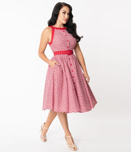 Load image into Gallery viewer, Red and White Gingham Maxine Swing Dress