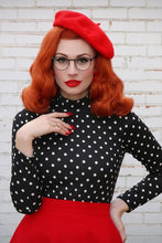 Load image into Gallery viewer, Black and White Polka Dot Long Sleeve Mock Neck Top