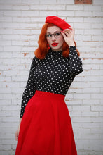 Load image into Gallery viewer, Black and White Polka Dot Long Sleeve Mock Neck Top