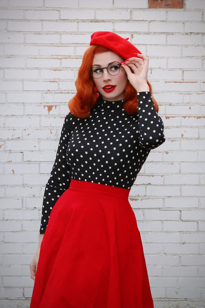 Red and black polka dot top shop