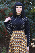 Load image into Gallery viewer, Black and White Polka Dot Long Sleeve Mock Neck Top