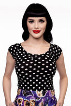 Load image into Gallery viewer, Black and White Polka Dot Boat Neck Top