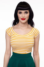 Load image into Gallery viewer, Mustard and White Stripe Boat Neck Top