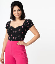 Load image into Gallery viewer, Black and Pink Flamingo Sweetheart Loretta Top