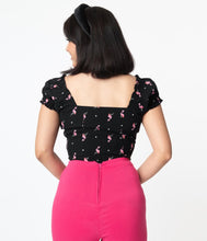 Load image into Gallery viewer, Black and Pink Flamingo Sweetheart Loretta Top