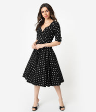 Load image into Gallery viewer, Black and White Dot Delores Swing Dress