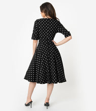 Load image into Gallery viewer, Black and White Dot Delores Swing Dress