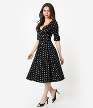 Load image into Gallery viewer, Black and White Dot Delores Swing Dress