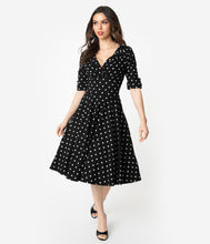 Load image into Gallery viewer, Black and White Dot Delores Swing Dress