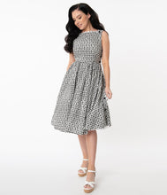 Load image into Gallery viewer, Black and White Gingham Eyelet Livvie Swing Dress