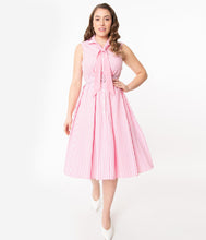 Load image into Gallery viewer, Edith Pink and White Stripe Swing Dress