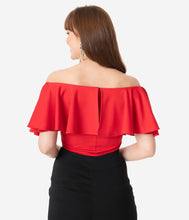 Load image into Gallery viewer, Red Off Shoulder Ruffle Frenchie Top