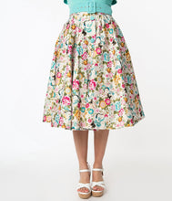 Load image into Gallery viewer, Ivory Floral Waikiki Swing Skirt