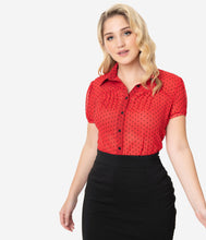 Load image into Gallery viewer, Red & Black Clip Drop Caroline Blouse