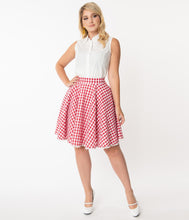 Load image into Gallery viewer, Red and White Gingham Flare Skirt