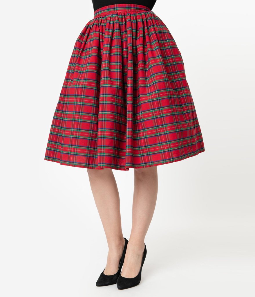 Primary Plaid High Waist Swing Skirt
