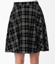 Load image into Gallery viewer, Sweet Talk Black and Silver Glitter Plaid Velvet Skirt
