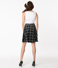 Load image into Gallery viewer, Sweet Talk Black and Silver Glitter Plaid Velvet Skirt