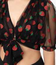 Load image into Gallery viewer, Strawberry Roller Queen Glittery Crop Blouse