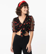 Load image into Gallery viewer, Strawberry Roller Queen Glittery Crop Blouse