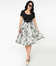 Load image into Gallery viewer, White and Black Toile Print Waikiki Swing Skirt