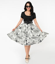 Load image into Gallery viewer, White and Black Toile Print Waikiki Swing Skirt
