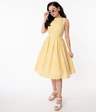 Load image into Gallery viewer, Yellow and White Gingham Eyelet Livvie Swing Dress