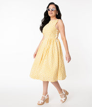 Load image into Gallery viewer, Yellow and White Gingham Eyelet Livvie Swing Dress