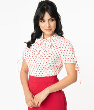 Load image into Gallery viewer, White and Red Heart Print Chita Top