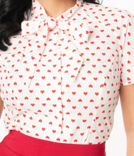 Load image into Gallery viewer, White and Red Heart Print Chita Top