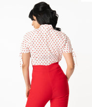 Load image into Gallery viewer, White and Red Heart Print Chita Top