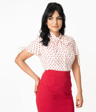 Load image into Gallery viewer, White and Red Heart Print Chita Top