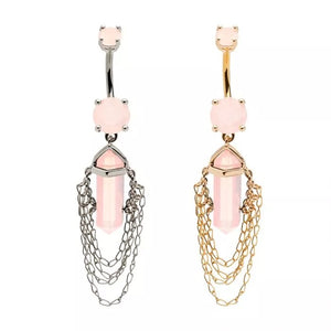 Pink Crystal with 4 Tiered Chain Dangle Belly Ring- More Finishes Available!