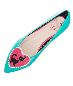 Aqua Kitty Heart Pointed Toe Flats Shoes