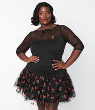 Load image into Gallery viewer, Black & Swiss Dot Illusion Neck Top