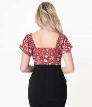 Load image into Gallery viewer, Burgundy and Ivory Floral Print Charlemagne Blouse