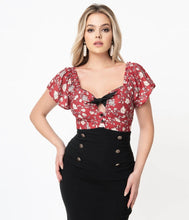 Load image into Gallery viewer, Burgundy and Ivory Floral Print Charlemagne Blouse
