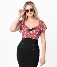 Load image into Gallery viewer, Burgundy and Ivory Floral Print Charlemagne Blouse