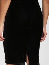 Load image into Gallery viewer, Domino Black Velvet Pencil Dress