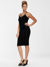Load image into Gallery viewer, Domino Black Velvet Pencil Dress