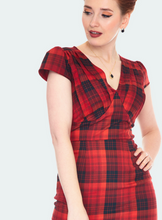 Load image into Gallery viewer, Angela Red Plaid Pleated Bust Fitted Dress